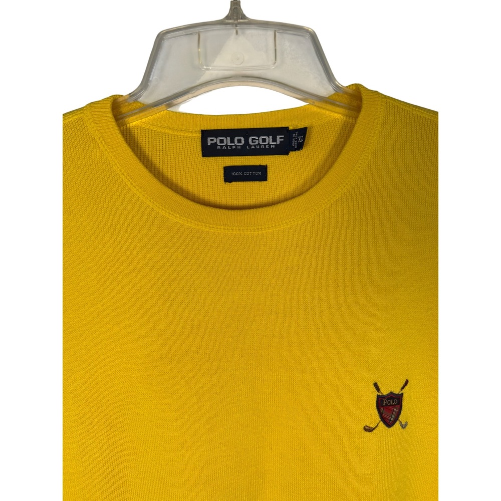 VINTAGE POLO GOLF Ralph Lauren Bright Yellow Crewneck Sweater Heritage Crest, XL - Picture 4 of 7